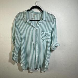 Lightweight Turquoise & whte Striped Button-Up Shirt size xl